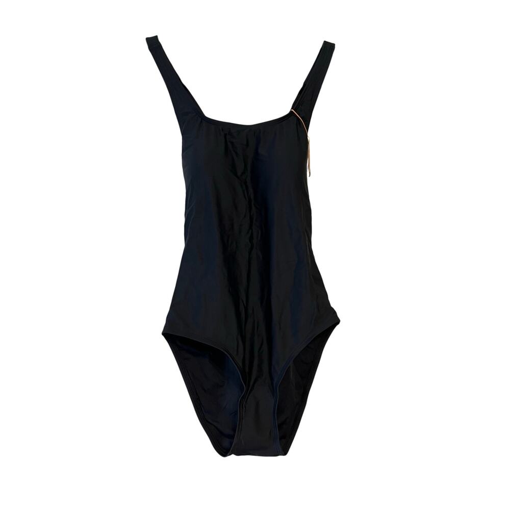 Quince Italian cross back one piece swimsuit in true black Size S